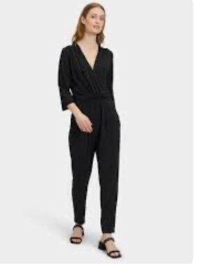 Veronica M. Black Wrap-Front Jumpsuit with 3/4 Sleeves size Small